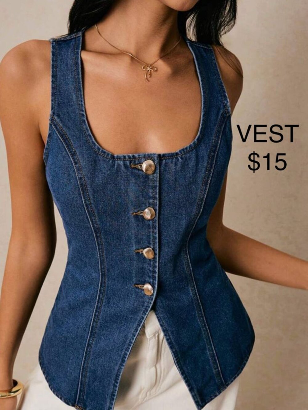 Tie Back Cotton Denim Vest NWOT